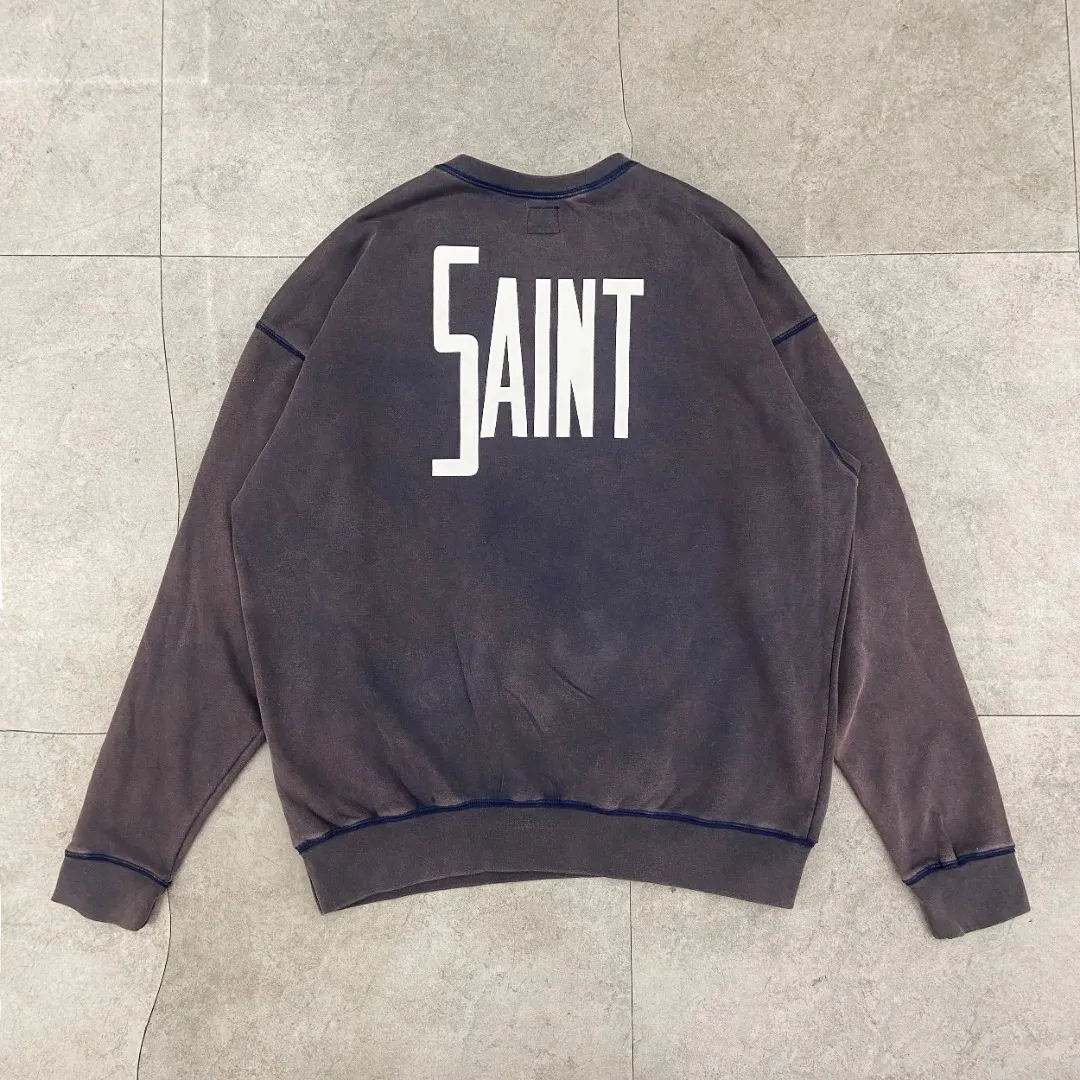 Saint Michael "FANTASIA" Mickey printed retro distressed washed-out thin round neck long-sleeved sweatshirt Fabric: 390g terry Style number: SM621 Size: S-M-L-XL Color: washed blue Price: P198